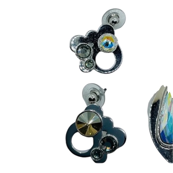 Swarovski AB Crystal Cabochon Rhinestone Silver Tone Keychain and Earrings Set - Picture 5 of 7